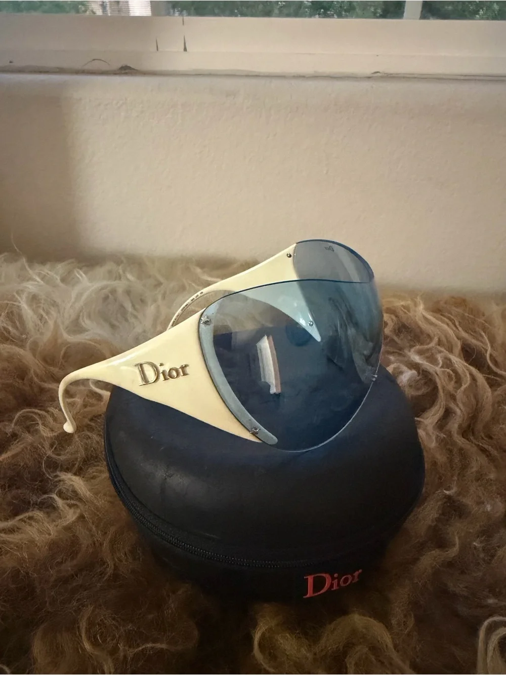 Dior Y2K Vintage Shield Blue Lens Sunglasses with Cream Frame